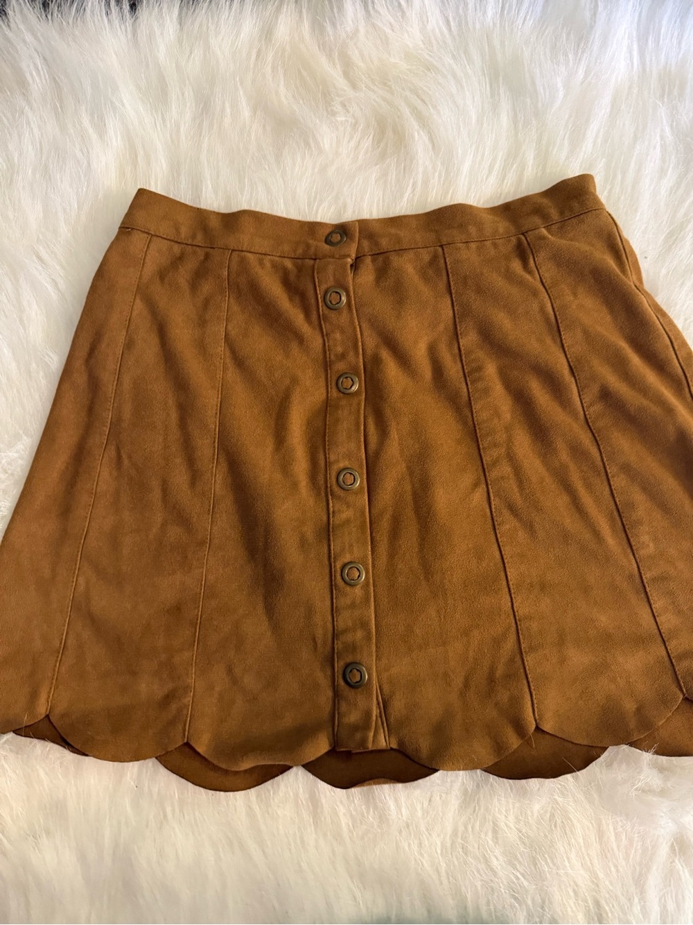 Kendall & Kylie Scallop-Hem Button Front Skirt - Brown - Picture 1 of 3
